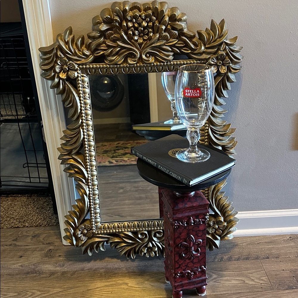 Carved Pedestal Drink Table – Ralph Lauren Style with Black Top. “SALE!”